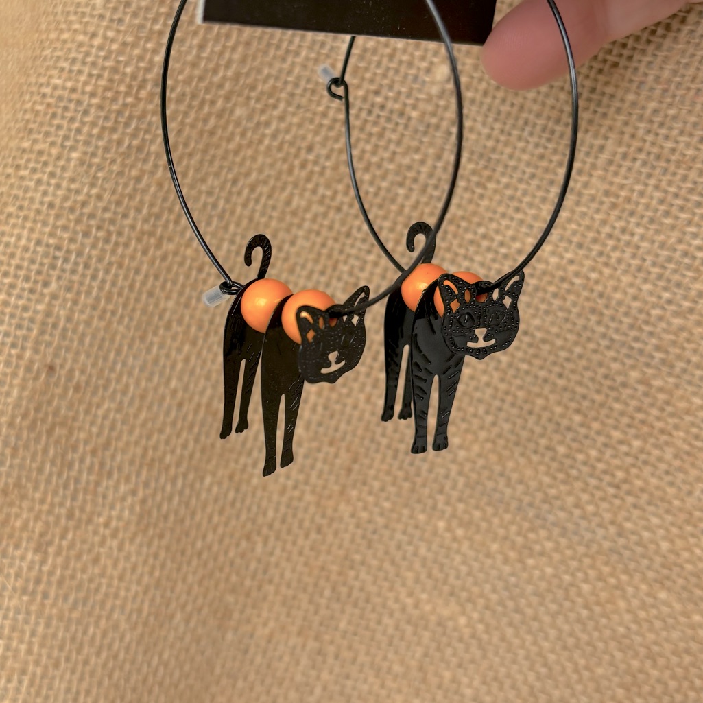 Wildcat Dangling Hoop Earrings Pair Black And Orange Fun Peacedbyalise